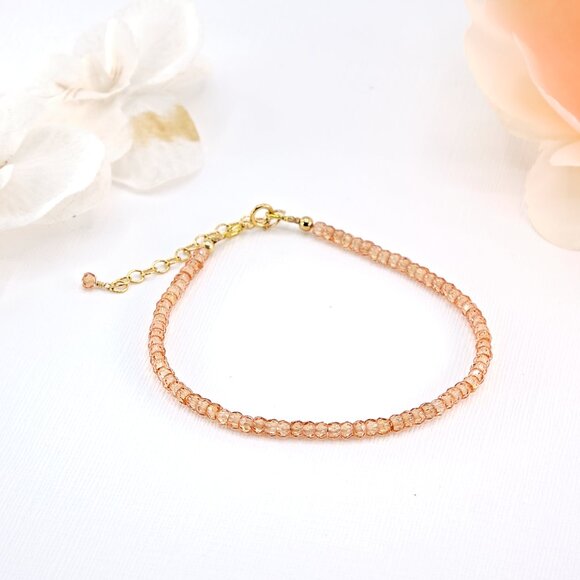 Dainty Champagne Zircon Gemstone Bracelet, 14k Gold Filled, Perfect for Gifting - Picture 1 of 11
